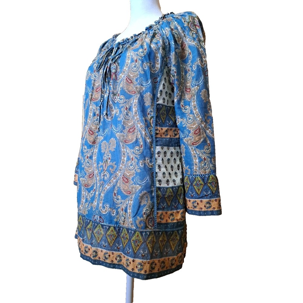 Lucky Brand Cotton Lightweight Paisley  Boho Style Patchwork Blouse Top Tunic S - Picture 3 of 13